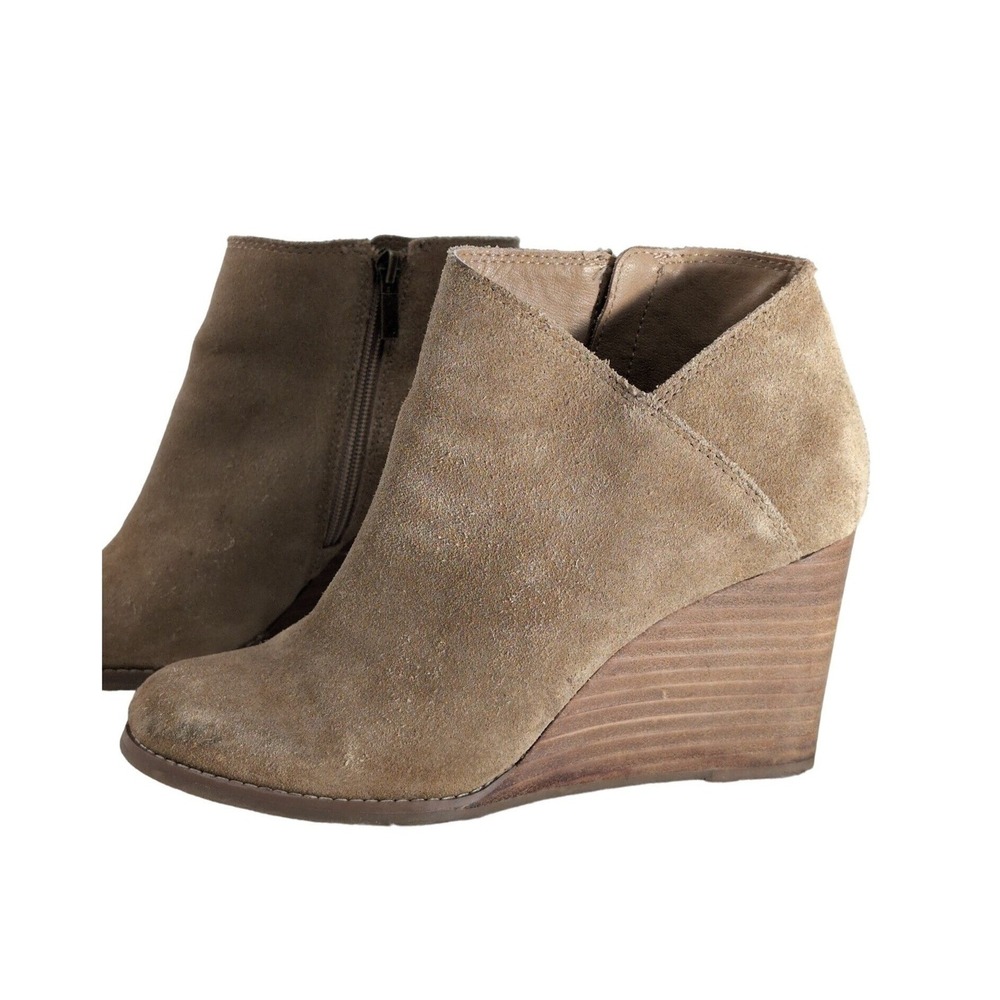 Lucky Brand Wedge Ankle Boot Bootie Women 8.5 Tan Boho‎ Western Suede Yakeena